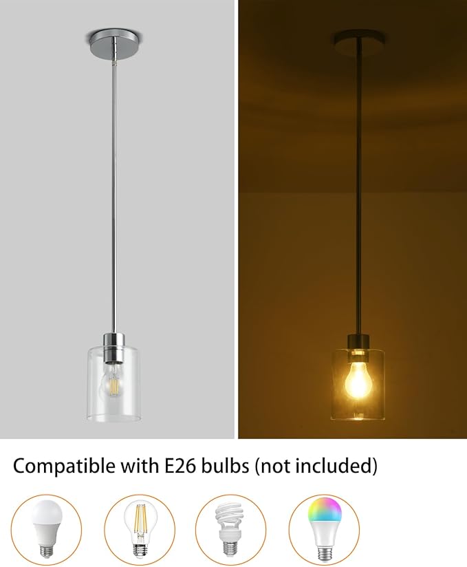 Chrome Pendant Lights Kitchen Island - Clear Glass Pendant Light Fixture Multiple Stems Rods 3 Units 12 Inch 3 Units 4 Inch (1 Pack Chrome Downrod)