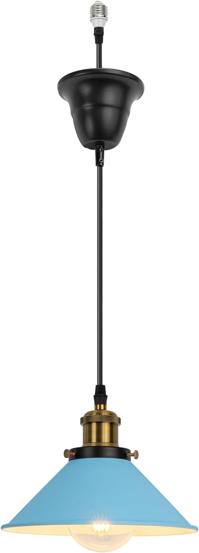 1 Pcs Ceiling Lights Conversion Pendant E26 Base Connections Adjusted Wire Length Cone Metal Blue Lampshade Industrial Style Conversion Kit for E26 Ceiling Lamp Fixtures
