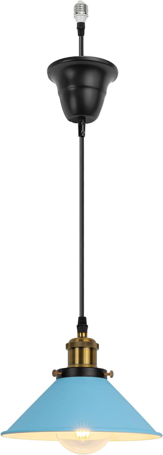 1 Pcs Ceiling Lights Conversion Pendant E26 Base Connections Adjusted Wire Length Cone Metal Blue Lampshade Industrial Style Conversion Kit for E26 Ceiling Lamp Fixtures