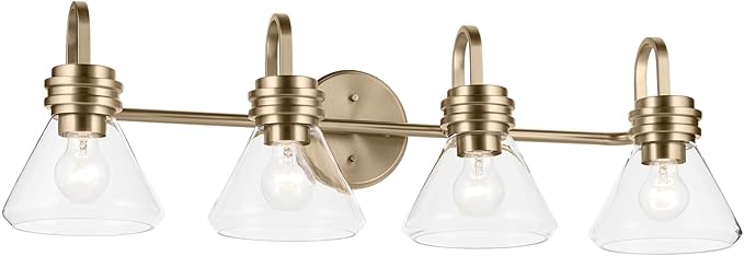 Kichler Farum 34" 4-Light Bathroom Vanity Light Fixture with Clear Glass in Champagne Bronze for Single or Double Vanity, Modern Lighting Fixture (34" x 9.5" x 9.5"), 55156CPZCLR