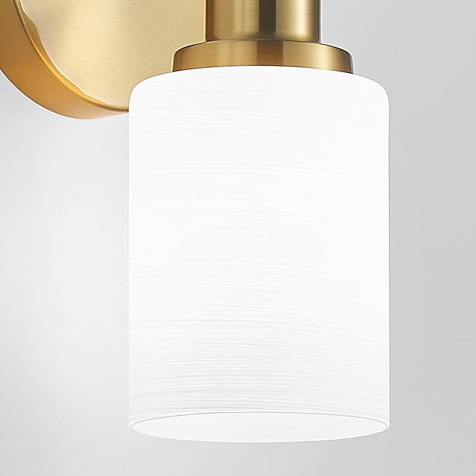 3-Light Bathroom Light Fixtures, Vanity Lights for Mirror with Textured Milky White Glass Shade, Modern Kitchen Light Fixtures Wall Sconce Light - E26 Base - Brushed Gold