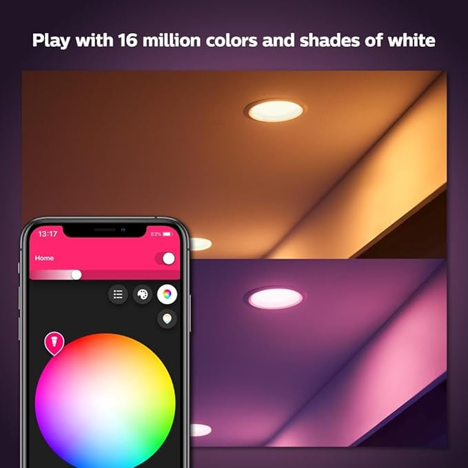 Philips Hue Smart Retrofit Recessed 5/6 Inch LED Downlight 1 Pack - White & Color Ambiance Color-Changing Light 1100LM - Control with Hue App - Compatible with Alexa, Google Assistant & Apple Homekit