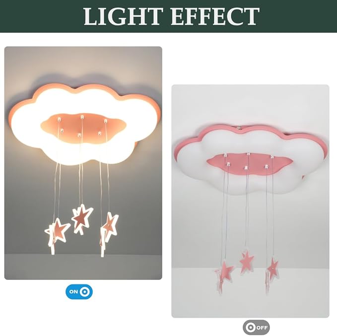 Skyblaze Cloud Ceiling Light Fixtures, Kids Room Star Light, Modern LED Lamp for Girls Bedroom Nursery, Pink Finish