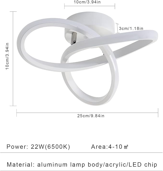 Modern LED Ceiling Light, 6500K White Light Spiral Aluminum Flush Mount Ceiling Light for Hallway, Kitchen, Balcony, Corridor, Laundry Room