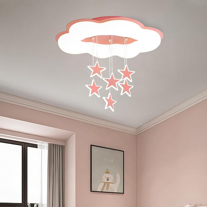 Skyblaze Cloud Ceiling Light Fixtures, Kids Room Star Light, Modern LED Lamp for Girls Bedroom Nursery, Pink Finish