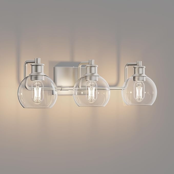 Tipace 3 Lights Vanity Light Bathroom Light Fixture Over Mirror for Bathroom Glass Shade Lights Brushed Nickel Vintage Lighting Fixture(Exclude Bulb)