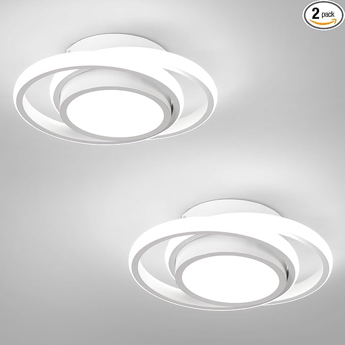 CANEOE 2 Packs Small Modern LED Ceiling Light,2 Rings Creative Design Ceiling Lamp Indoor Hallway Ceiling Lighting Fixtures for Hallway Living Room Bedroom Kitchen Office (White)