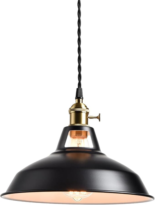 CLAXY Industrial Black Barn Pendant Light with Switch E26 Height Adjustable Hanging Ceiling Light Fixture for Kitchen Bar Restaurant Coffee loft