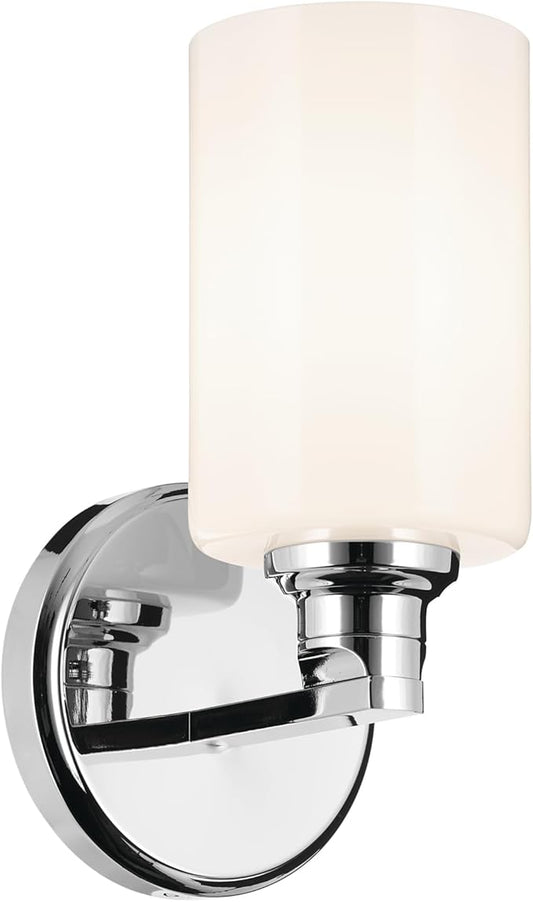 Kichler Gioe 1-Light Wall Sconce Bathroom Vanity Light Fixture with Opal Glass in Chrome, Damp Rated for Powder Room, Kitchen, Hallway, Bedroom (5" W x 9.5" H), 55224CH