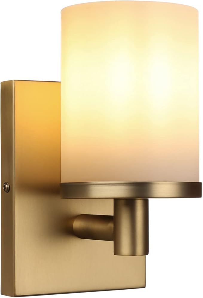 Pathson Vintage 1-Light Wall Sconce, Hardwired Bathroom Vanity Light, Frosted Glass Wall Mount Light Fixtures for Hallway Bathroom Kitchen Living Room (Antique)