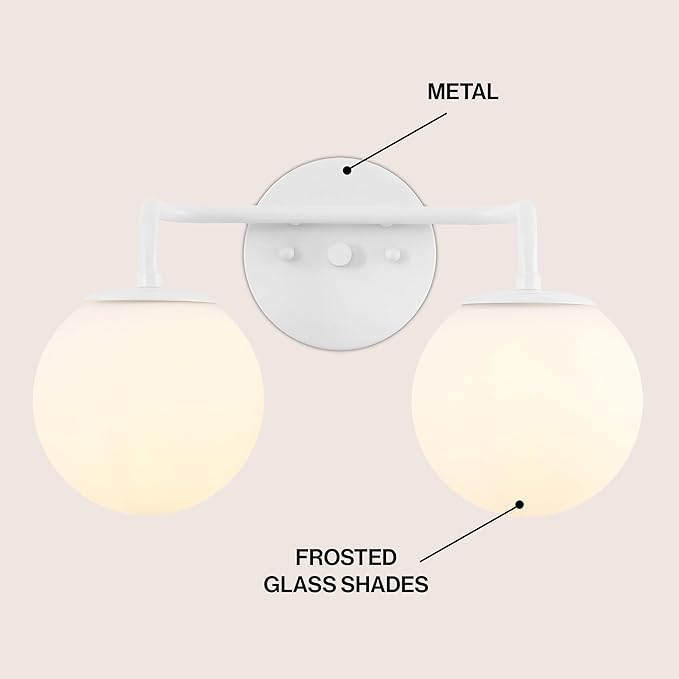 JONATHAN Y 15" White Modern Globe Wall Sconce Vanity Light for Bathroom, White Frosted Glass Shade, Midcentury Parisian Bistro Wall Lamp, LED Bulb Included (JYL3535D)
