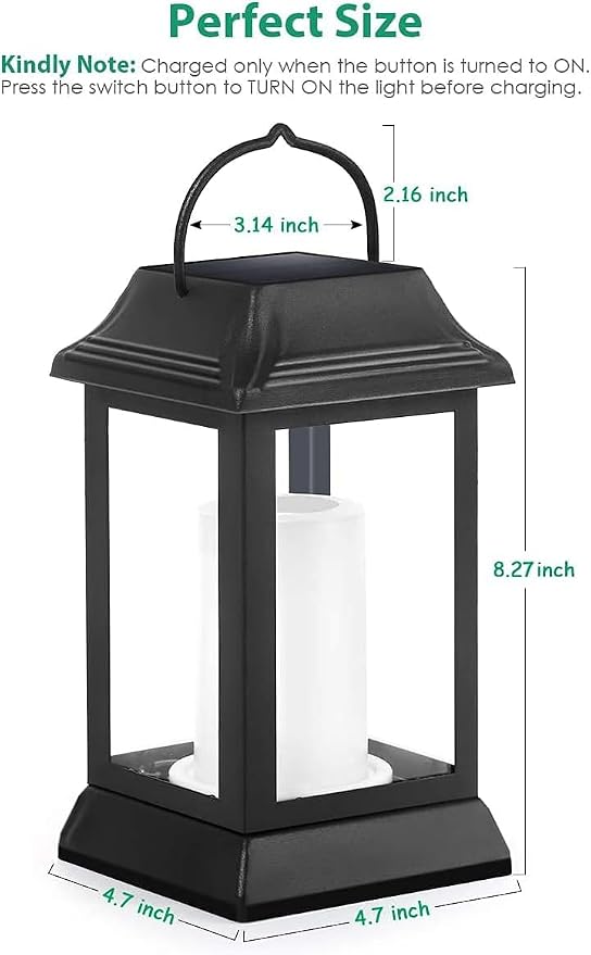 TomCare Solar Lights Metal Flickering Flame Solar Lantern Outdoor Hanging Lanterns Decorative Lighting Heavy Duty Solar Powered Waterproof Umbrella Lighting for Garden Yard Patio Deck, 4 Pack（Black）
