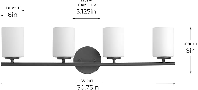 Replay Collection 4-Light Etched Glass Modern Bath Vanity Light Textured Black