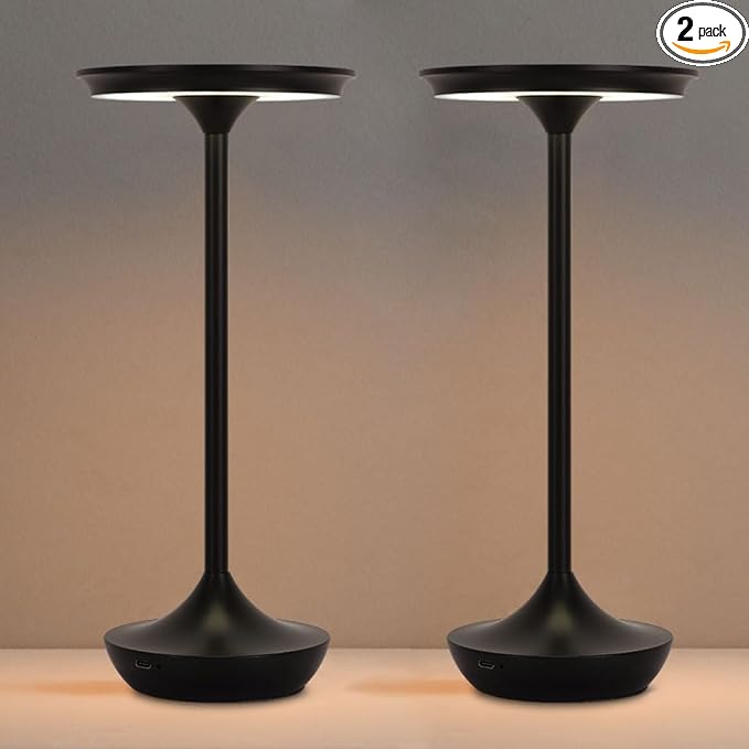 EJQ Cordless Table Lamp Rechargeable, 6000mAh Battery Operated LED Table Lights Outdoor Portable Touch Dimmable Table Lamp for Bedroom Patio Cofee Restaurant Dining Home Set of 2-Black