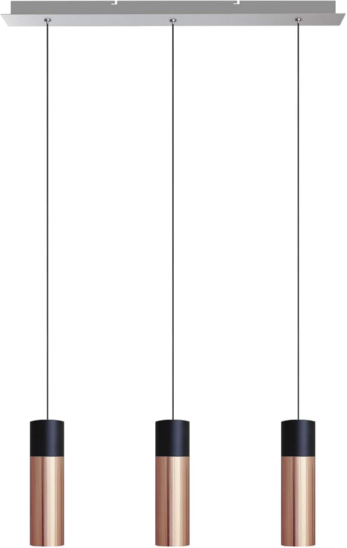 Vela 3 Mini Pendant Lighting Black-Copper - LED Hanging Light Fixture for Kitchen Island, Bar, Foyer - Cluster Pendants - Dimmable, Adjustable Wire, Lamp Bulb Included