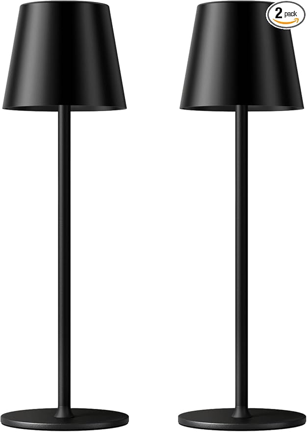 Kakanuo Cordless Table Lamp Rechargeable Black - KK 2 Pack 5000mAH Battery Operated Lamp for Counter, 3 Color Stepless Dimming Wireless Lamp for Dining Kitchen, Outdoor Patio, Touch Control