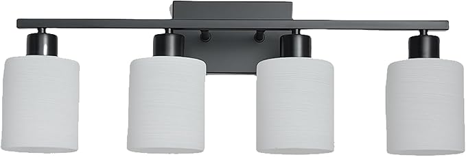 The Door Bull Modern Bathroom Vanity Light, Milky White Glass Shades, Wall Sconce for Bedroom & Living Room, E26 Socket, Over Mirror Lighting Fixture (Matte Black, 4 Lights)