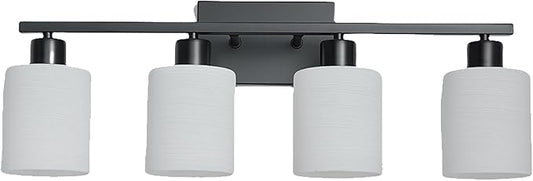 The Door Bull Modern Bathroom Vanity Light, Milky White Glass Shades, Wall Sconce for Bedroom & Living Room, E26 Socket, Over Mirror Lighting Fixture (Matte Black, 4 Lights)