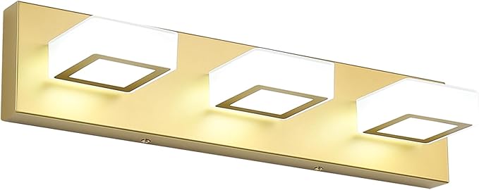 Ralbay Gold Bathroom Vanity Lights 3 Lights LED Modern Gold Vanity Lights Over Mirror Fixture Acrylic Gold Vanity Wall Light (White Light 6000K)