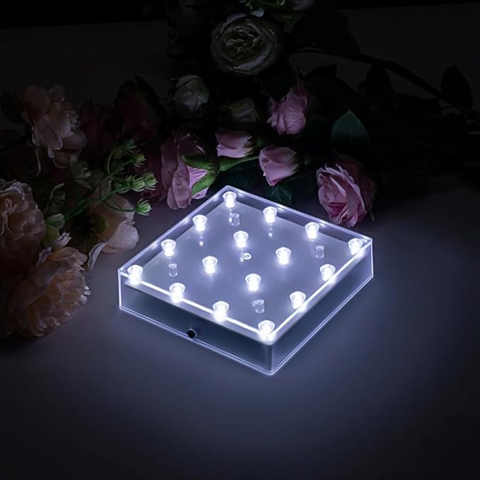 Simplelight 5 Inch Square LED Light Base - Perfect for Glass Art, Ideal Led Display for Vases, Centerpieces (5inch Square LED Vase Base Light, White)
