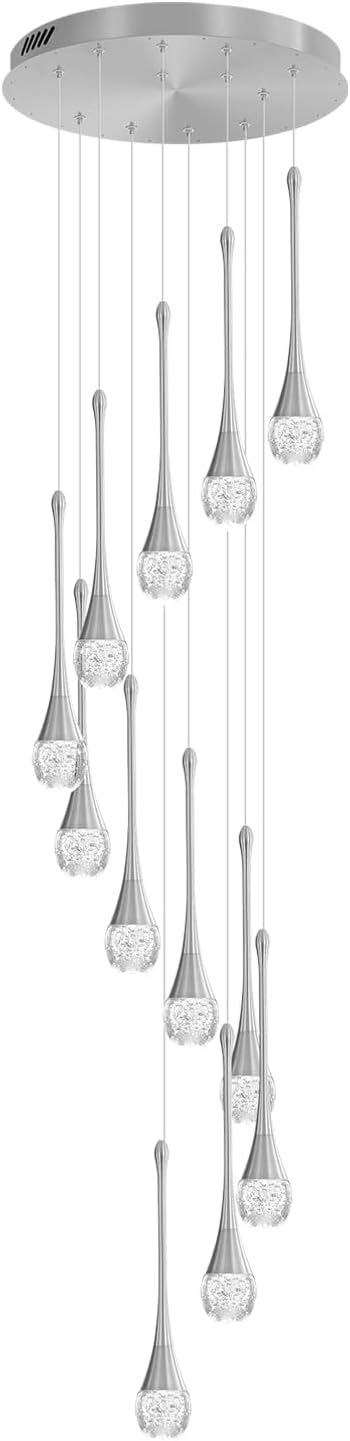 ykolupty H120'' Long Crystal Raindrop Chandelier 12 Lights Foyer Pendant Lighting Entrwey High Ceiling Chandeliers LED Dimmable Lighting…