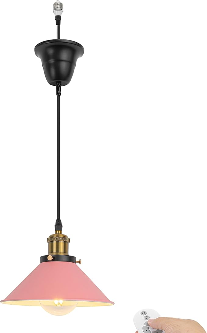 1 Pcs Ceiling Light Conversion Dimmable Pendant E26 Base Connections Metal Pink Cone Shade Industrial Style Adjusted 3.2ft Wire Conversion Kit for E26 Spot Light