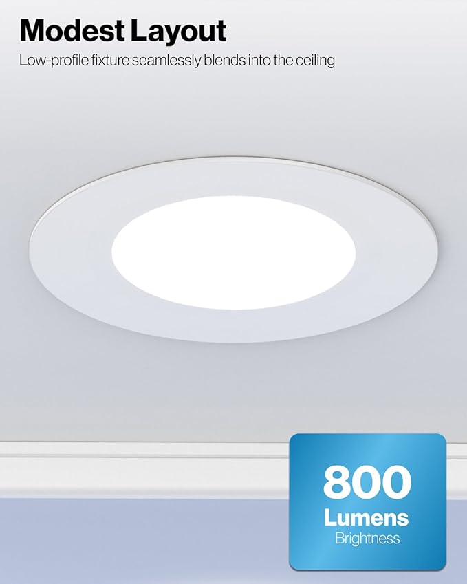 Sunco 20 Pack 4 Inch LED Flat Recessed Light, Retrofit Ceiling Can Lighting, 800 LM, Selectable CCT 2700K/3000K/4000K/5000K, Dimmable, 10W=60W, 50,000 Lifetime Hours UL