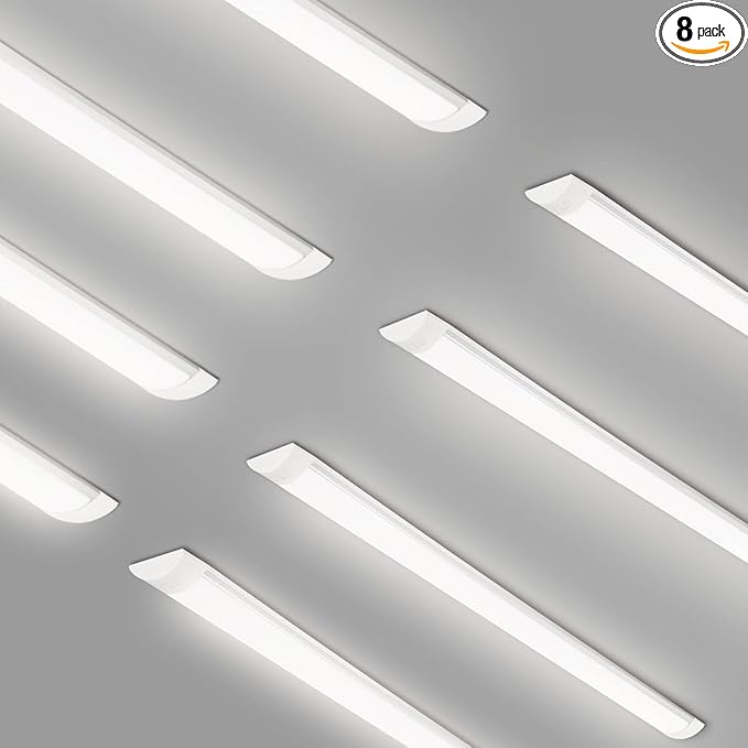 8 Packs 4FT LED Batten Light, Ultra-Thin Ceiling Surface Mounted Light, 40W, 4000K, IP20, LED Ceiling Lamp for Garage, Shop, Hallway, Office, Market, ver2