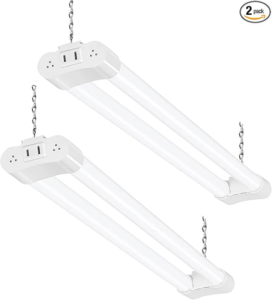 hykolity 2 Pack LED Shop Light, 2FT 22W [200W Equivalent], 2400lm, 5000K Daylight, with Plug,Linkable Led Garage Ceiling Lights, Workshop,Hanging or Surface Mount, White