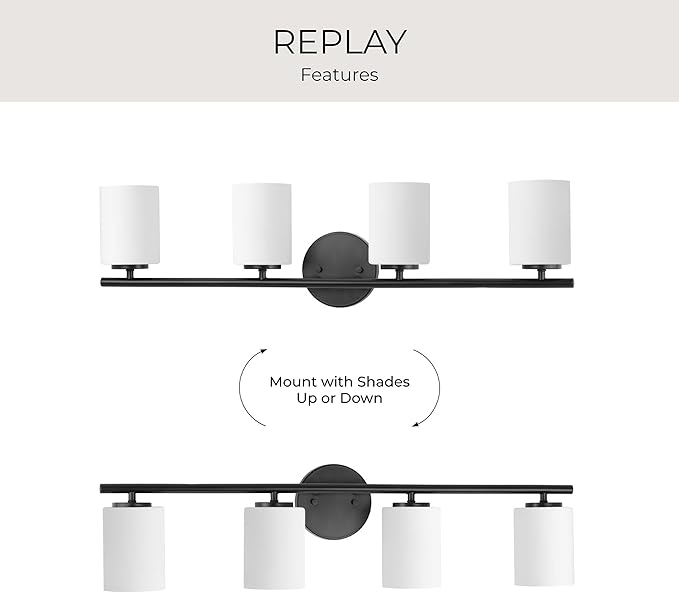 Replay Collection 4-Light Etched Glass Modern Bath Vanity Light Textured Black
