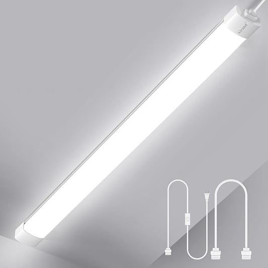 Led Garage Light 5FT Shop Lighting Fixture with Plug in Cord,Waterproof LED Lights 5000K Under Cabinet Lighting Tube Lights 45W for Kitchen Bathroom Workbench