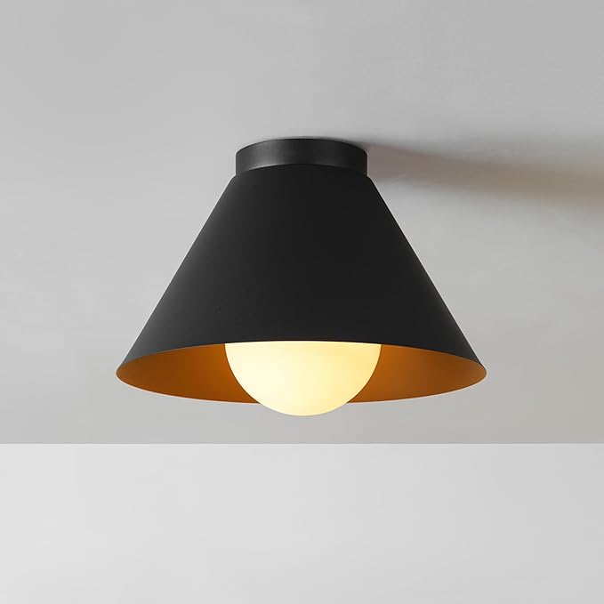 GLOBE Electric 60000163 1-Light Outdoor Flush Mount, Painted Black Sand Texture, Frosted Opal Glass Inner Shade