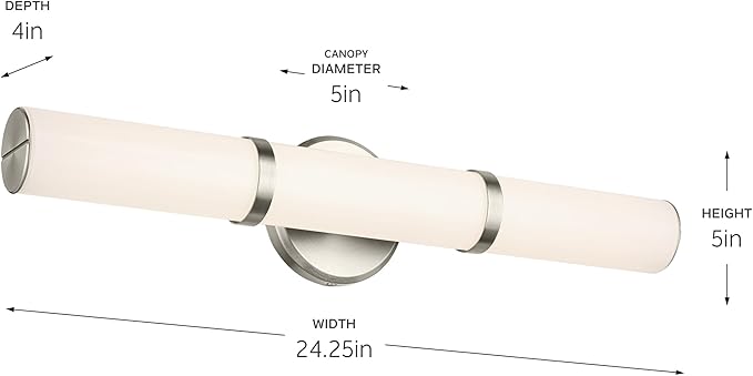 Kichler Rosh 24.25" LED Bathroom Vanity Light Fixture with White Glass in Brushed Nickel, Modern Minimalist Bath Bar for Mirror Lighting (24.25" W x 5" H), 55188NILED