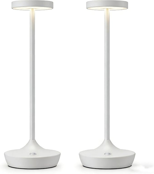 YHT Cordless Rechargeable Table Lamp - 6000mAh Portable LED Battery Operated Table Light - Outdoor Waterproof Dimmable Table Lamps for Restaurant Dining Bedroom Bars Home Patio Outdoor (White 2P)