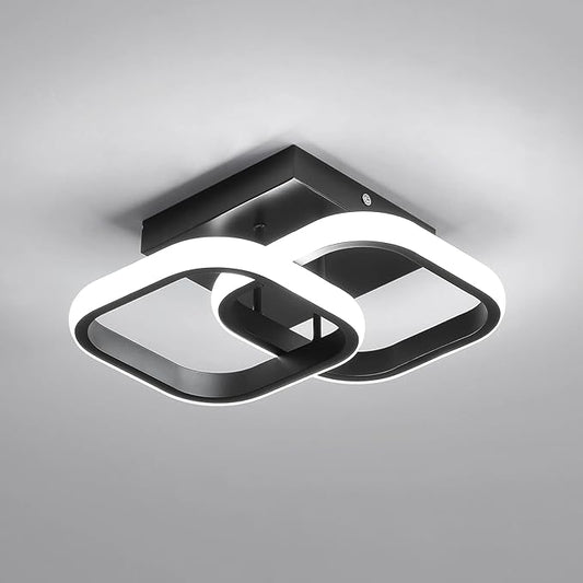 Modern LED Ceiling Light, 9 Inch Square Hallway Light Fixtures 6500K Cool White Black Mini Ceiling Light for Corridor, Bedroom, Kitchen, Balcony, Stair, Entrance