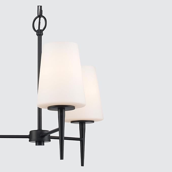 Montgomery 3-Light Chandelier | Black Finish with White Frosted Glass Shade | Adjustable Hanging Height to 82.75" | Uses E26 Medium Base Bulb