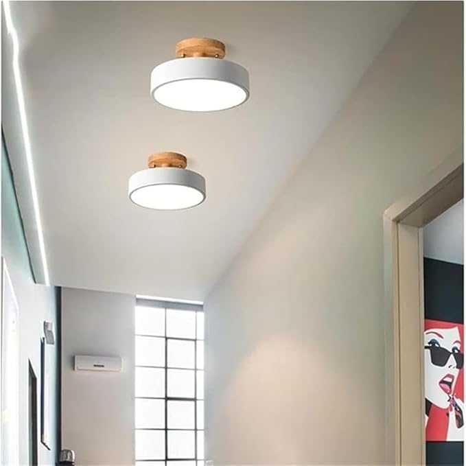 KISAD Nordic Modern and Minimalism Round Ceiling Lights Acrylic Shade Semi Flush Mount Ceiling Lamp Iron Frame Three-Color Mode Ceiling Light Fixture for Bedroom Living Room Entryway(White)