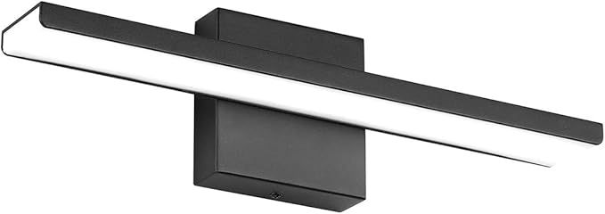 JUSHENG Black Modern LED Bathroom Vanity Light Fixtures, 16 Inch 16W Bathroom Light Fixtures Over Mirror, Wall Light Fixtures Cool White 6000K