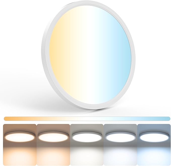 LED Flush Mount Ceiling Light,12inch 24W,2700K-6500K 5 Color Temperature Selectable Ceiling Lights, 3200LM Low Profile Ceiling Light for Bedroom Kitchen Hallway