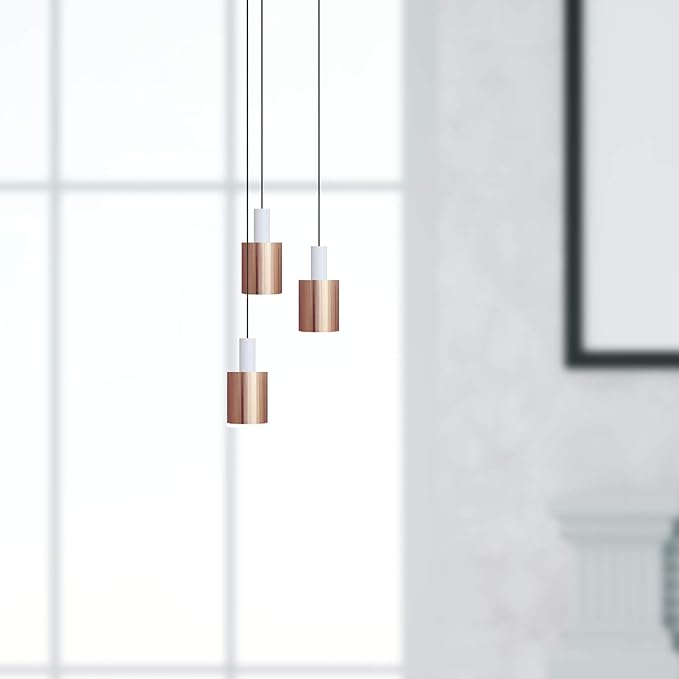 Virgo 3 Mini Pendant Lighting White-Copper - LED Hanging Light Fixture for Kitchen Island, Bar, Foyer - Cluster Pendants - Dimmable, Adjustable Wire, Lamp Bulb Included
