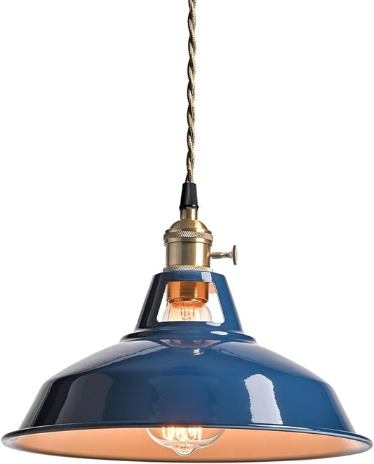 CLAXY Kitchen Pendant Light Blue Metal Barn Shade Modern Dimmable Pendant Lighting-Adjustable Hanging Light Fixture 10.63" for Kitchen Dining Foyer Loft Bar Coffee Restaurant