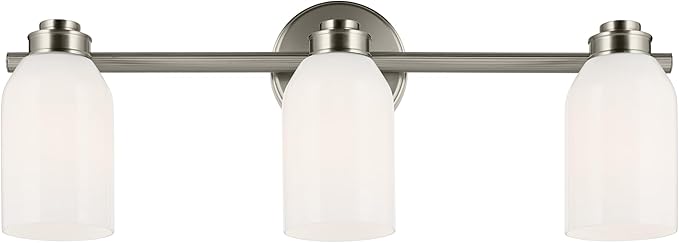 Kichler Shae 3-Light Bathroom Vanity Light Fixture with White Opal Glass, Modern 24.25 in Wall Mount Light Over Mirror in Brushed Nickel for Powder Room (24.25 in W x 9 in H), 55202NI