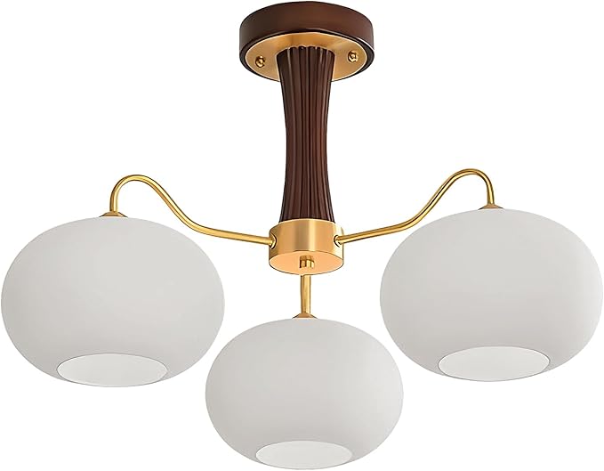 Semi Flush Mount Ceiling Light,3-Light Glass Lampshade Mid Century Ceiling Light Fixture for Bedroom Entryway Loft Kitchen Farmhouse