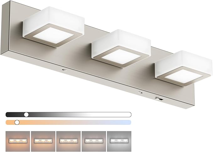 Ralbay 5 Color Temperature Brushed Nickel Bathroom Vanity Lights Dimmable Acrylic Modern LED Bathroom Wall Lighting Fixtures Brushed Nickel