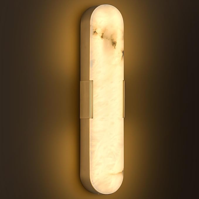 Modern Alabaster Wall Sconce 20" Gold Spanish Natural Marble LED Wall Lights Indoor Brass Wall Lighting Bathroom Vanity Light Fixtures Wall Lamps for Bedroom Hallway Dining Room