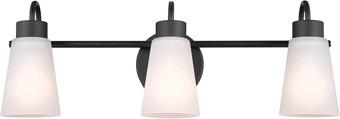 Kichler Erma 3-Light Bathroom Vanity Light Fixture with Satin Etched Glass Shades, Modern Traditional Wall Mount Lighting in Black for over Mirror (23 x 8.5 x 6 in), 45887BK
