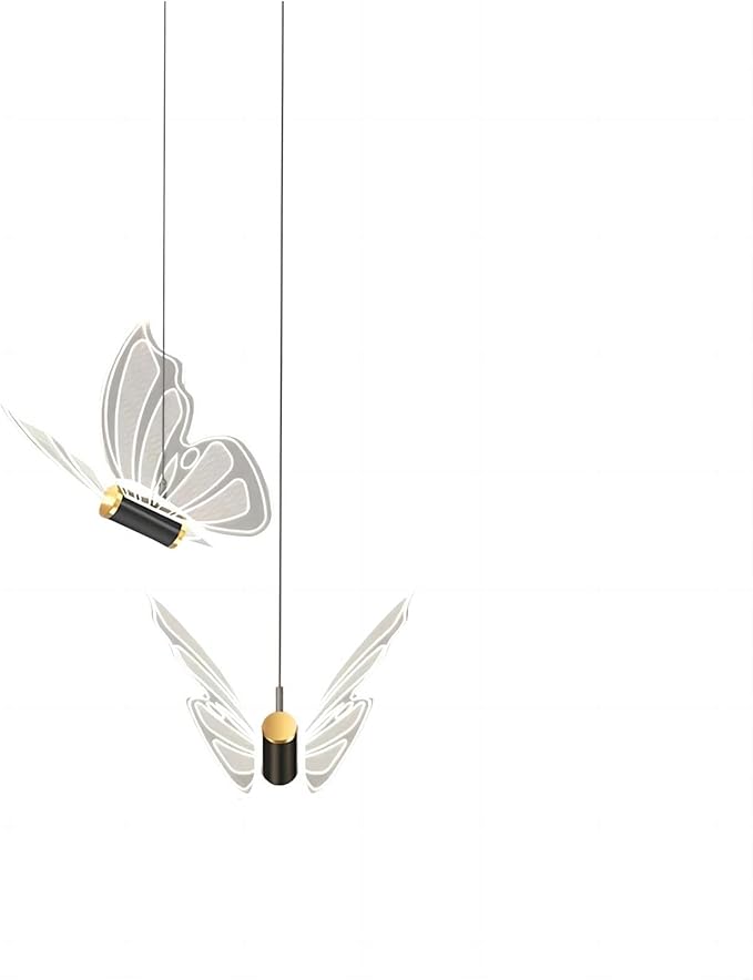 2 Lights Butterfly Black Pendant Light, 13.8 Inch LED Acrylic Hanging Lamp for Bedroom, Living Room, Kitchen Island (Black, Butterfly)
