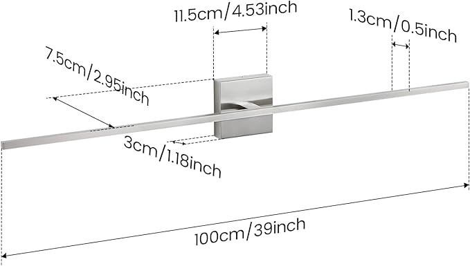 Bathroom Lighting Fixtures Over Mirror - 39 Inch Brushed Nickel Vanity Lights for Bathroom 28W Dimming LED Vanity Light Bar 3500K Modern Wall Sconce Lighting for Mural