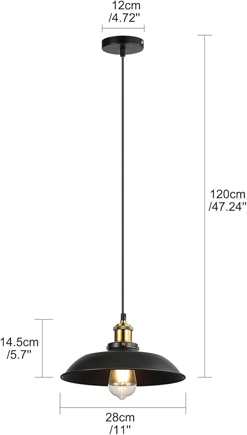 Newrays 3 Pieces Black Pendant Lights E26 E27 Base Black Farmhouse Lampshade for Hanging Light Vintage Metal Shade Fixtures Barn for Kitchen Dining Room Home Bar Foyer