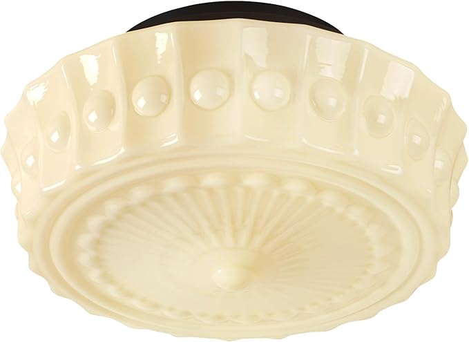 Schoolhouse Cream White Milk Glass Ceiling Light Fixture, 13.8" Vintage Scalloped Semi Flush Mount Lighting, Mid Century Ceiling Light for Bedroom Kitchen Hallway Entryway Living Room